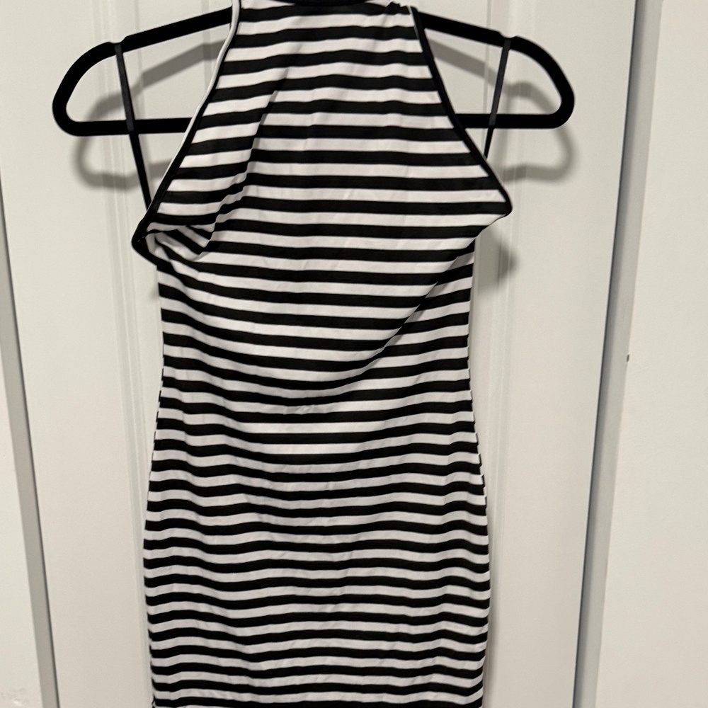 Black & White Striped Halter Neck Bodycon Dress